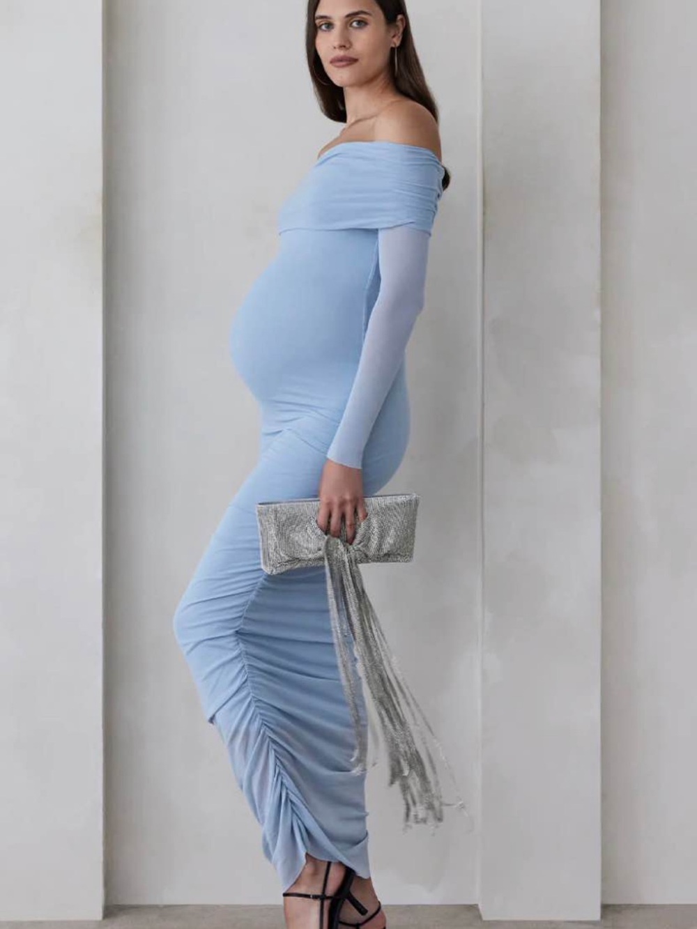 Bumpsuit Off-Shoulder Light Blue Maternity Dress M